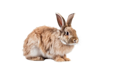 Obraz premium Pretty brown rabbit seen from the side isolated on a transparent background generative AI.