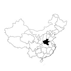 Vector map of the province of Henan highlighted highlighted in black on the map of China.