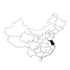 Vector map of the province of Jiangsu highlighted highlighted in black on the map of China.