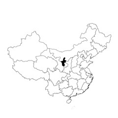 Vector map of the province of Ningxia highlighted highlighted in black on the map of China.