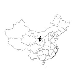 Obraz premium Vector map of the province of Ningxia highlighted highlighted in black on the map of China.