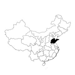 Vector map of the province of Shandong highlighted highlighted in black on the map of China.