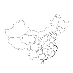 Vector map of the province of Shanghai highlighted highlighted in black on the map of China.