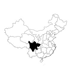 Vector map of the province of Sichuan highlighted highlighted in black on the map of China.