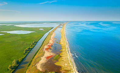 Black Sea shore in Danube Delta. Aerial view over this amazing Gura Portitei resort in Romania...