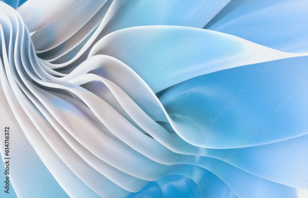 Poster Abstract geometric crystal background with iridescent holographic texture. curve. cloth. 3d rendering.