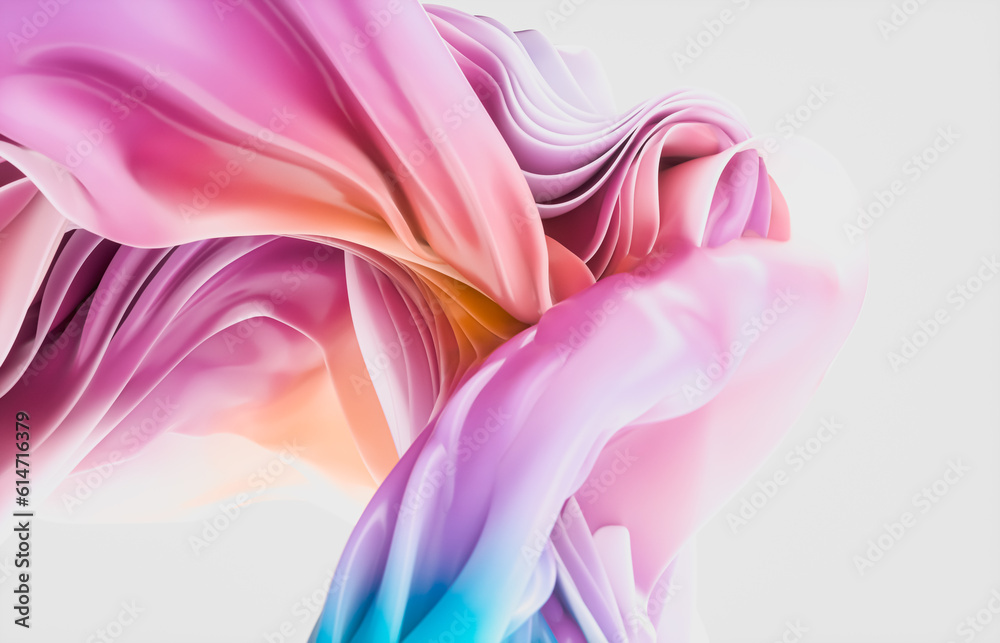 Poster Abstract geometric crystal background with iridescent holographic texture. curve. cloth. 3d rendering.