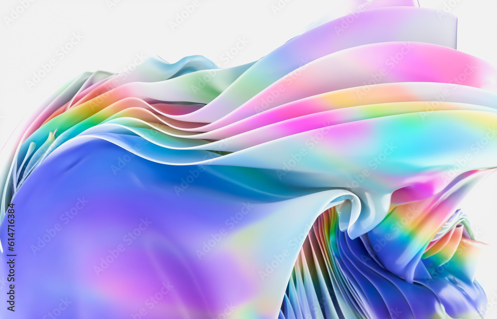 Aufkleber abstract geometric crystal background with iridescent holographic texture. curve. cloth. 3d renderin