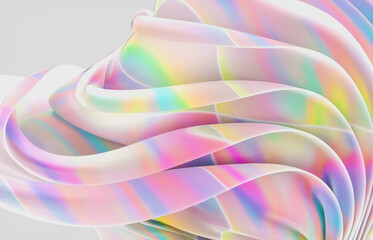 Abstract geometric crystal background with iridescent holographic texture. curve. cloth. 3d rendering.