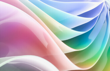 Abstract geometric crystal background with iridescent holographic texture. curve. cloth. 3d rendering.