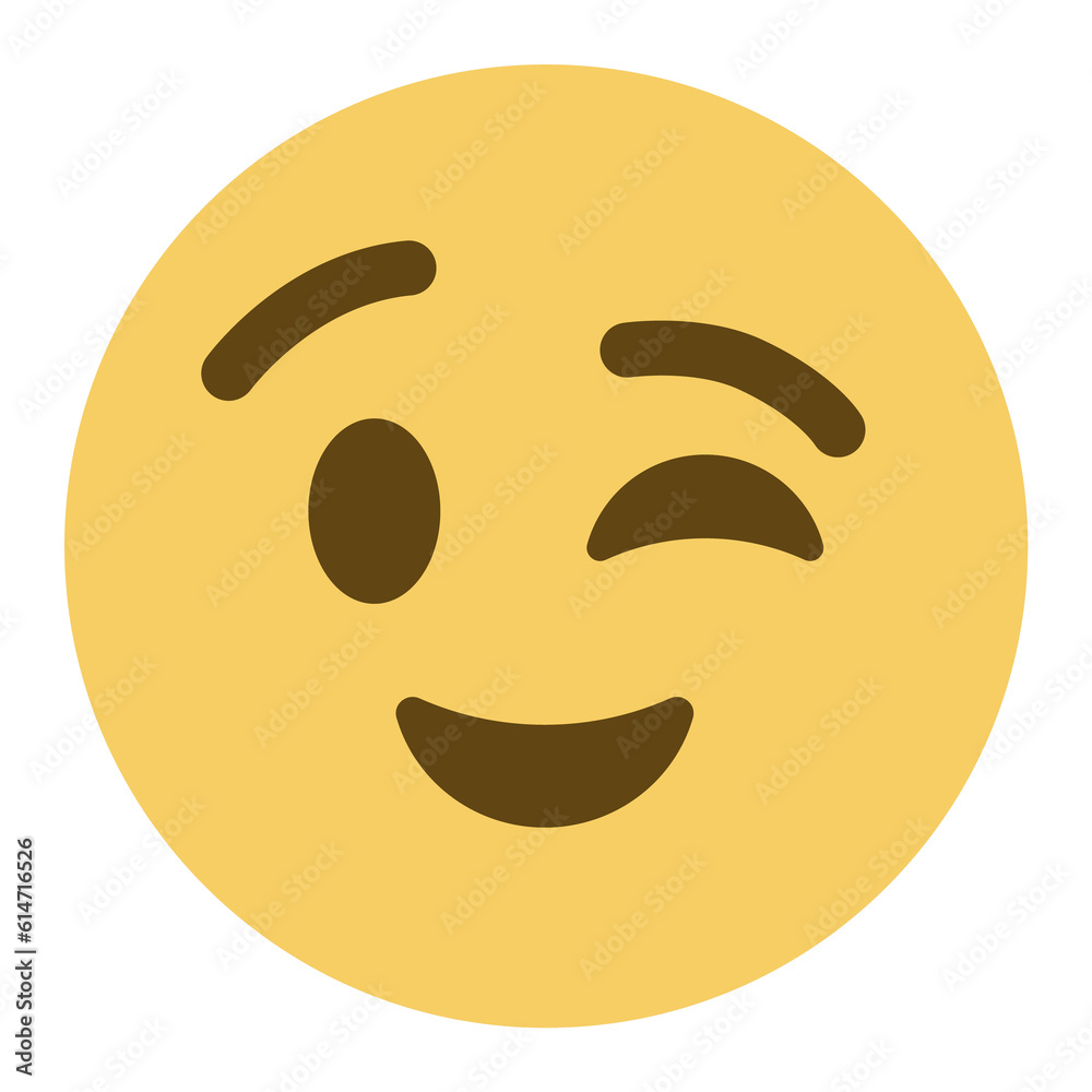 Poster Winking Face emoji icon. A yellow face with a slight smile or open mouth shown winking, usually its left eye. May signal a joke, flirtation, hidden meaning, or general positivity.