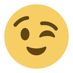 Winking Face emoji icon. A yellow face with a slight smile or open mouth shown winking, usually its left eye. May signal a joke, flirtation, hidden meaning, or general positivity.