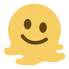 Melting Face emoji vector icon. A yellow smiley face melting into a puddle. The eyes and mouth slip down the face, yet still maintain a distorted smile. This quality lends this emoji to sarcasm.