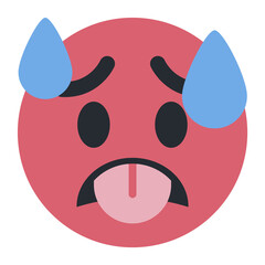 Top quality emoticon. Hot emoji. Overheated emoticon, red face with tongue stuck out. Yellow face emoji. Popular element.