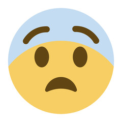 Screaming in fear emoji. Horror and fright emoticon. Face with blue forehead, big scared eyes and long, open mouth.