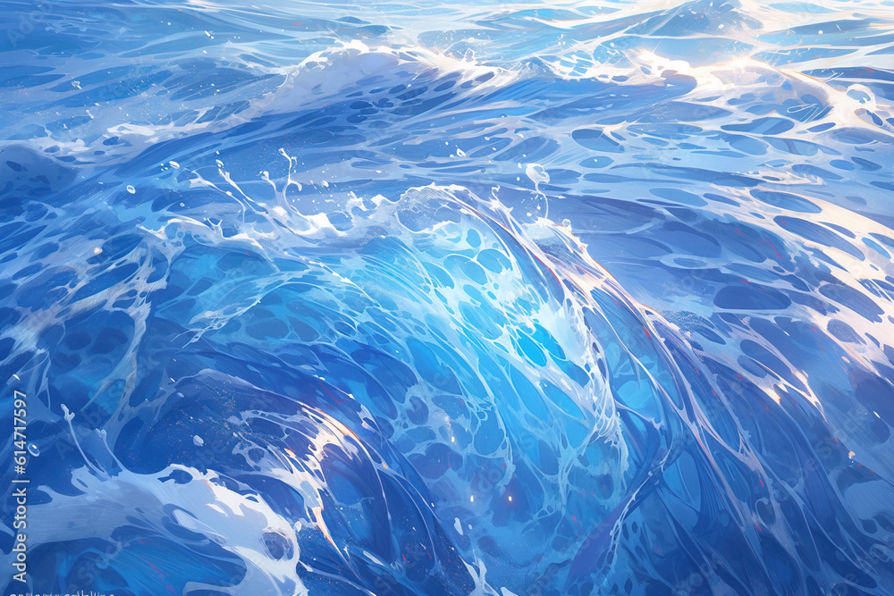 Poster Anime style, Blue water wave 