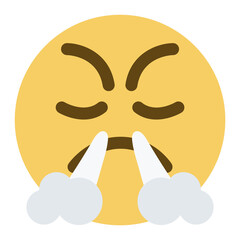 Top quality emoticon. Emoji. Face with steam from nose. Angry smiley with steam.