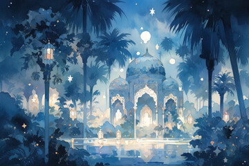 Islamic mosque watercolor illustration