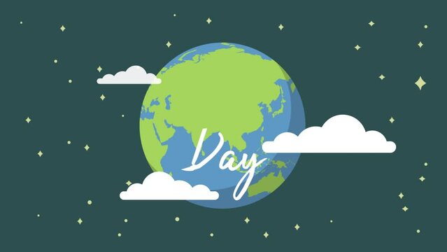 Happy earth day animation with handwriting text. 4k motion graphic animation