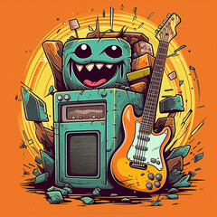 Robot holding guitar