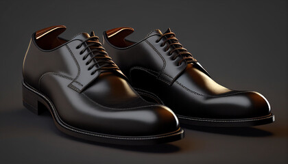Pair of black shoes, Black leather derby shoes for men, Generative AI