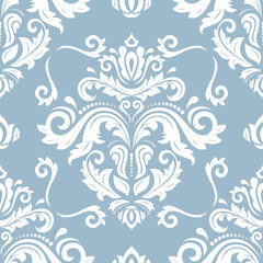 Classic seamless vector pattern. Damask orient ornament. Classic blue and white vintage background. Orient pattern for fabric, wallpapers and packaging - 614720348
