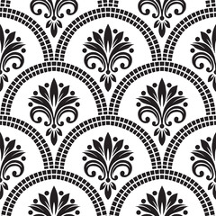Damask vector floral pattern with arabesque and oriental elements. Seamless abstract traditional ornament for wallpaper and background