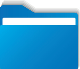 Obraz premium A folder icon or logo. A blue folder with white paper inside. Blue color with a gradient from dark to light. File explorer icon on the phone. Vector illustration