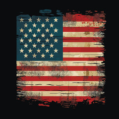 Vintage style print of american flag on black background. American flag in grunge style. Stylized American flag. Typography, t-shirt graphics, poster, banner, print, flyer, postcard. Vector.