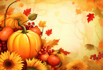 Naklejka na ściany i meble autumn background with pumpkin