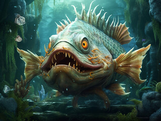 Naklejka na ściany i meble Undersea fish monster
