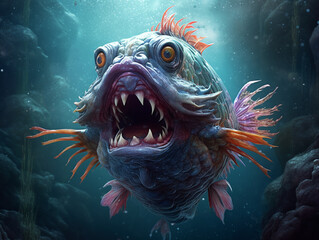Undersea fish monster - obrazy, fototapety, plakaty