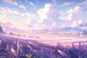 Anime style, Beautiful lavender field