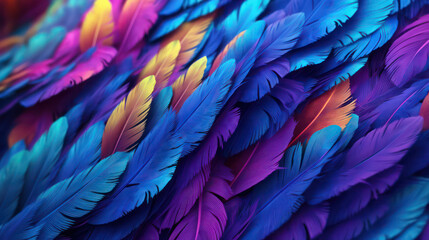 Obraz premium A close-up Shot of Vibrant feathers of the bird. The image showcases the shimmering colors, fine textures, and elegant movement of feathers.