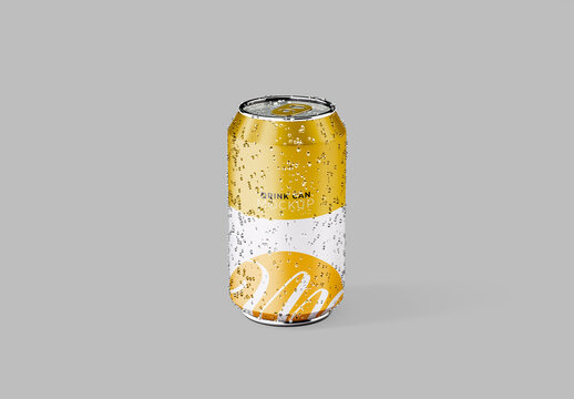 Front View of Isolated Can with Drops Mockup