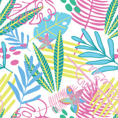 Hand drawn Fashion tropics  wallpapers. Summer pattern for T-shirts, textiles, wrapping paper, web. 
