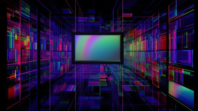 Futuristic indoor art: colorfulness abounds in this rectangular screen of purple squares