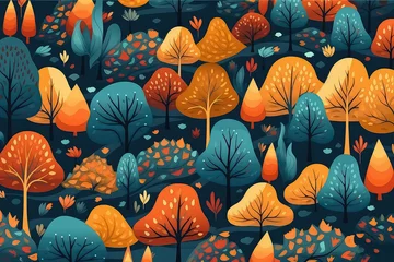Rolgordijnen abstract autumn forest background of flowers in cartoon style. © terra.incognita