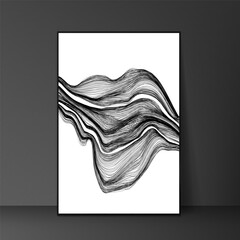 Black and white geometric interior artwork. The artwork has a modern and abstract style that creates contrast and balance.