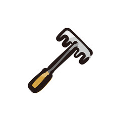 Hand rake - Gardening tool icon/illustration (Hand-drawn line, colored version)
