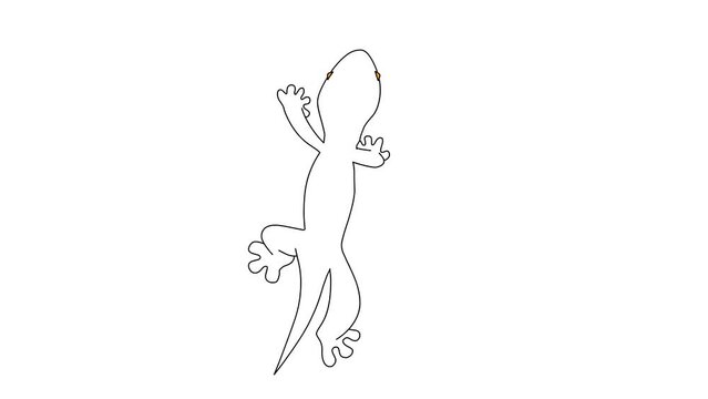 2d Hand Drawn Animation. Lizard Animal Walking On Wall, Cartoon Character Isolated On White Background