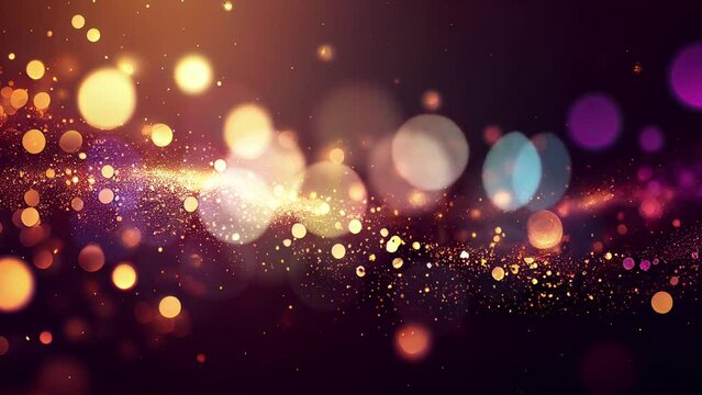 christmas yellow lights bokeh defocused festive background, golden dust curve with copy space