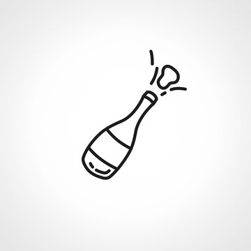Champagne bottle line icon. champagne bottle explodes web linear icon.