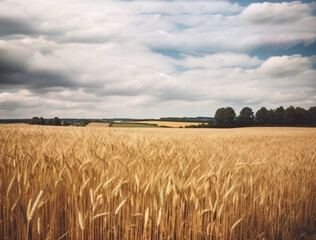 Obraz premium White clouds over wheat field. Generative AI