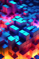 Abstract 3d background, Neon cubes