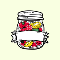 cute fruits Logo design in the bottle cartoon vector illustration