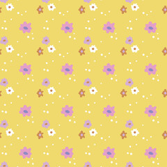 Seamless vector pattern with flowers on a yellow background. Pattern for wallpaper, fabric, paper