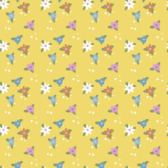 Seamless vector pattern with flowers on a yellow background. Pattern for wallpaper, fabric, paper