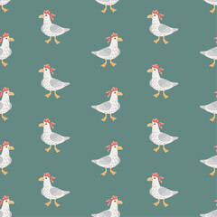 Cute seamless pattern with seagulls on a blue background. Children's hand-drawn pattern for fabric, paper, wallpaper