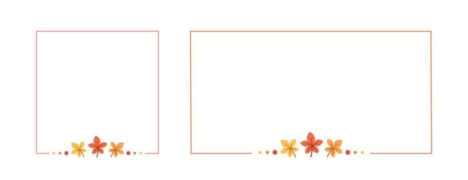 Autumn Leaves Frame Border Set. Promo poster, banner, flyer, invitation, website or greeting card outline template. Vector illustration